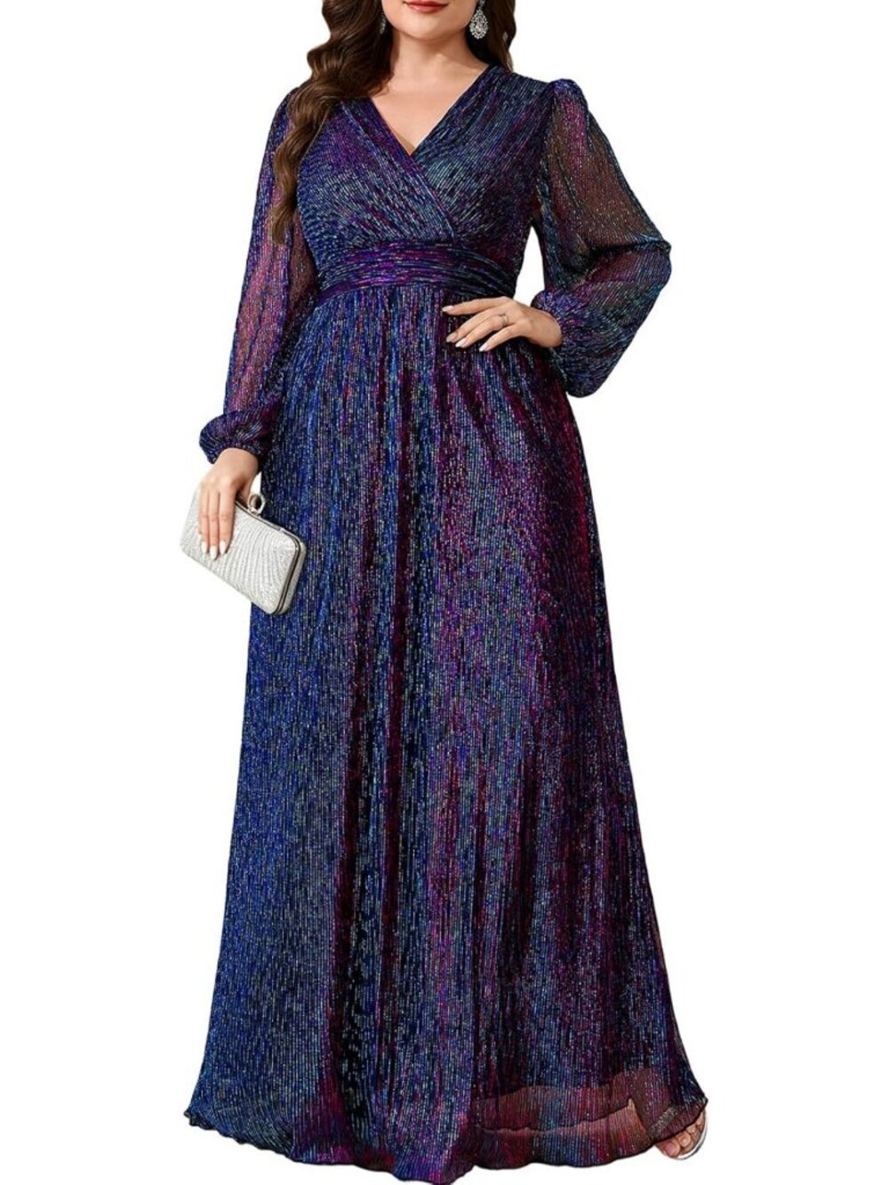 Plus Size Sparkly V Neck Evening Gown | Formal Dress for Holiday, Prom, Gala